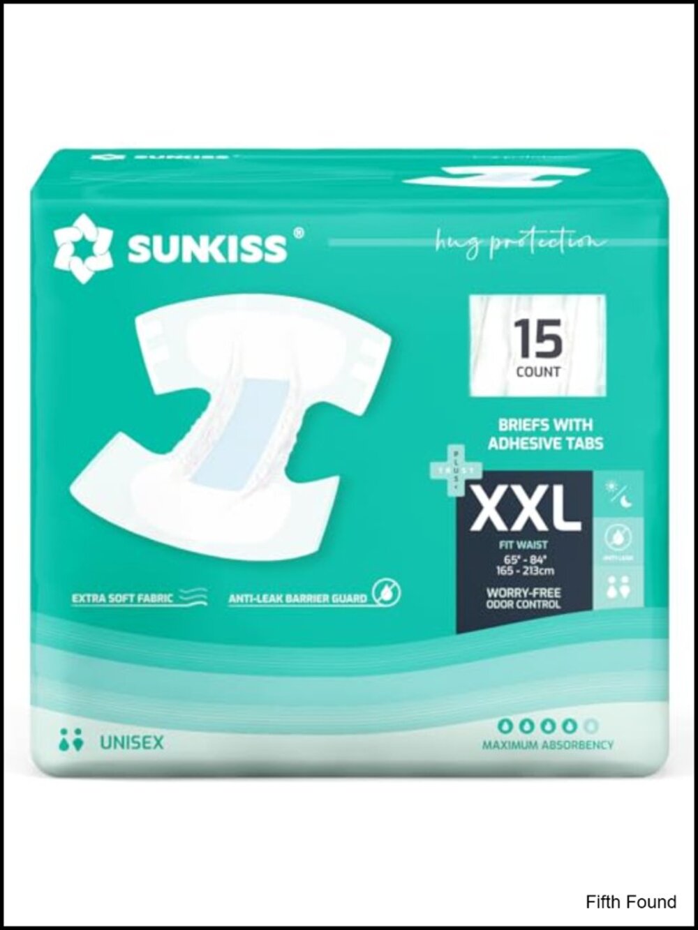 SUNKISS Unisex X-Large Adult Diapers with Tabs, Heavy Absorbency, 15 Pack